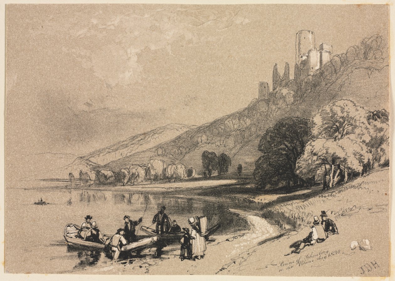 Vázlatok itthon és külföldön: Schonberg rajnai romjai, 1834. alkotó: James Duffield Harding
