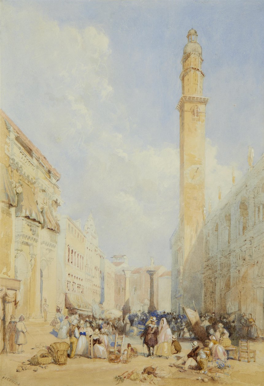 Vicenza; „VICENZA” felirattal (balra lent); akvarell ceruzanyomokkal, fehérrel és testfestékkel magasított 40 x 27,5 cm alkotó: James Duffield Harding
