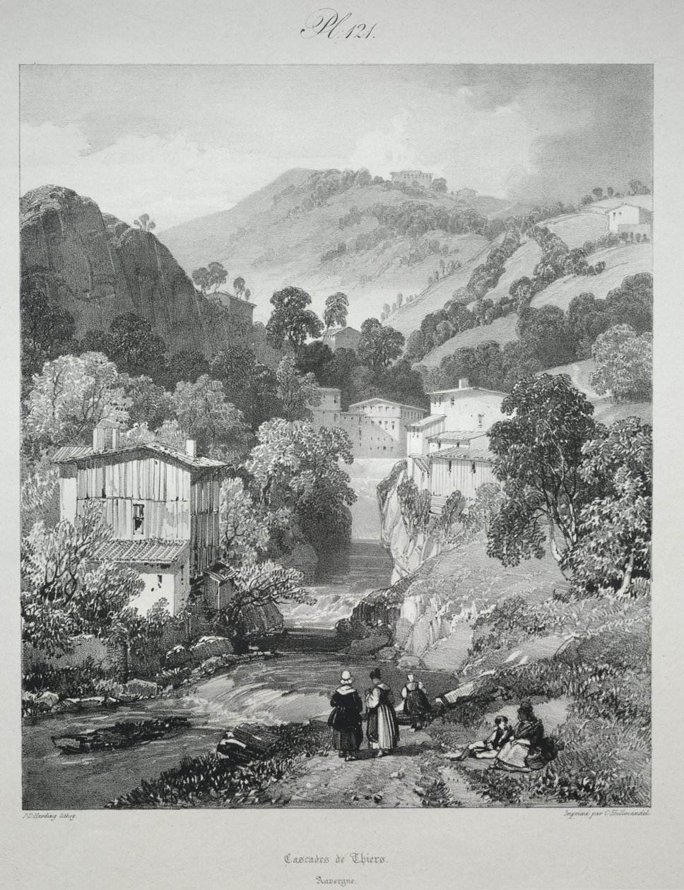 Festői és romantikus utazások az ókori Franciaországban. Auvergne: Thiers vízesései alkotó: James Duffield Harding