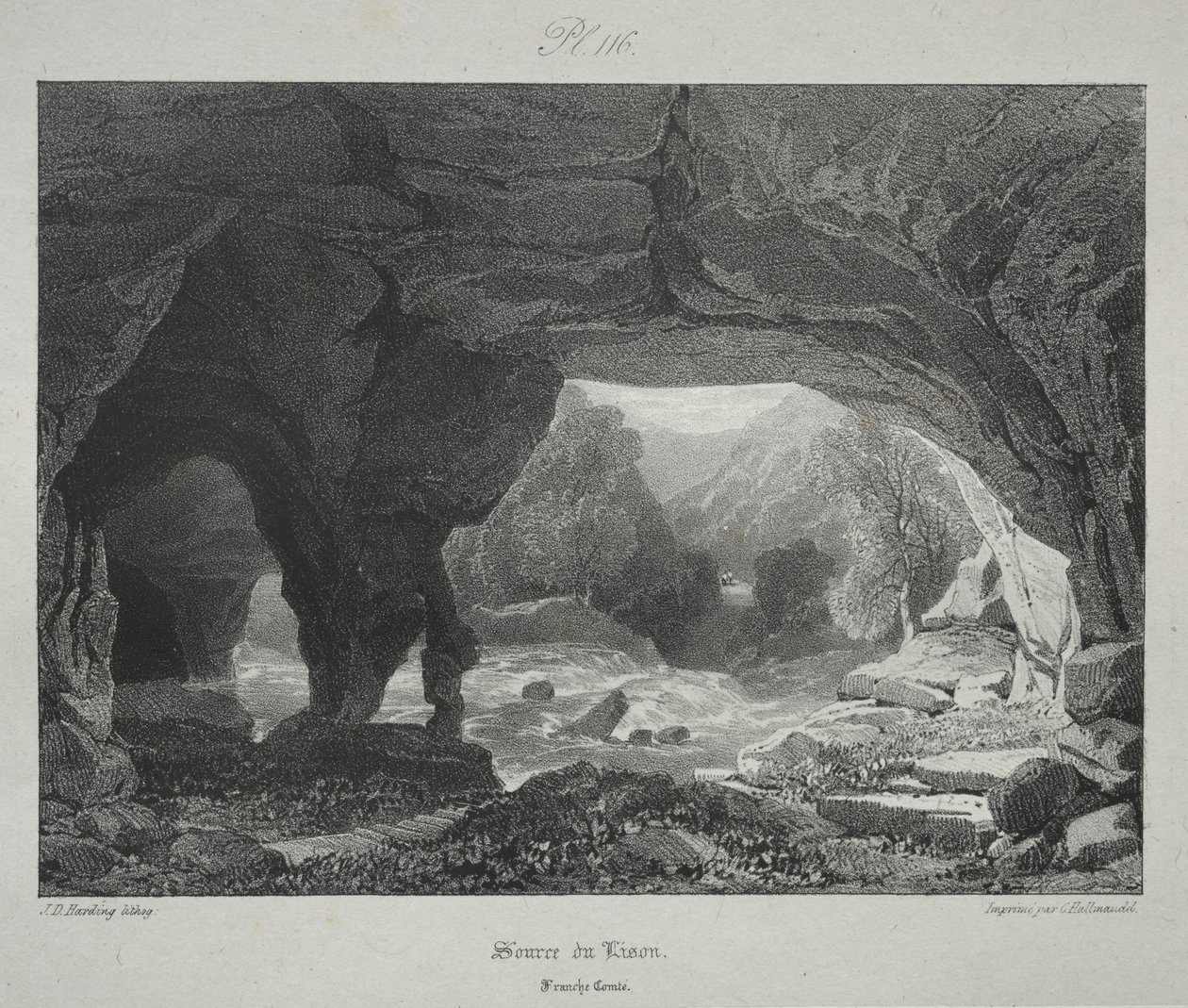Festői és romantikus utazások az ókori Franciaországban. Franche-Comté: A Lison forrása alkotó: James Duffield Harding