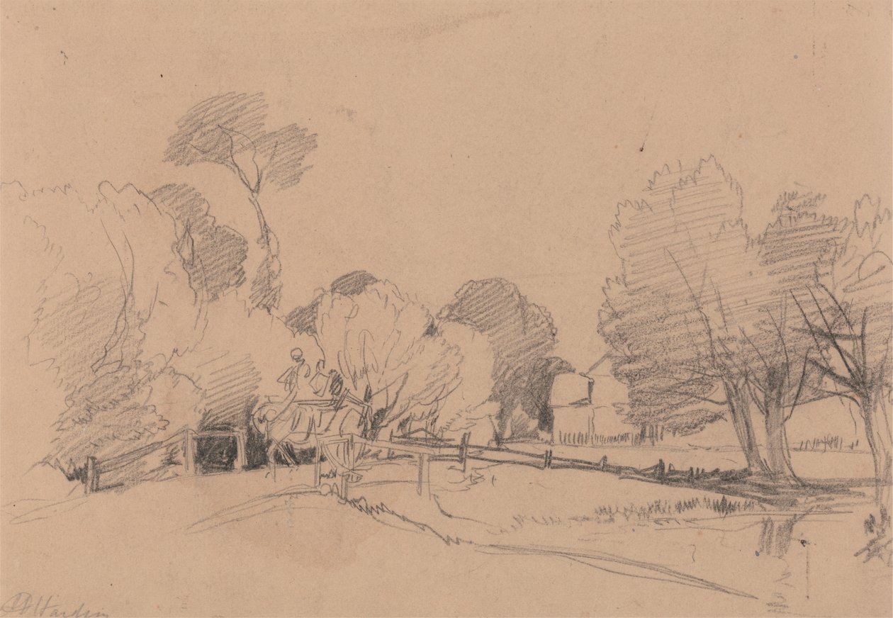 Fűzfa patak mellett, ló és szekér átkelő hídja alkotó: James Duffield Harding