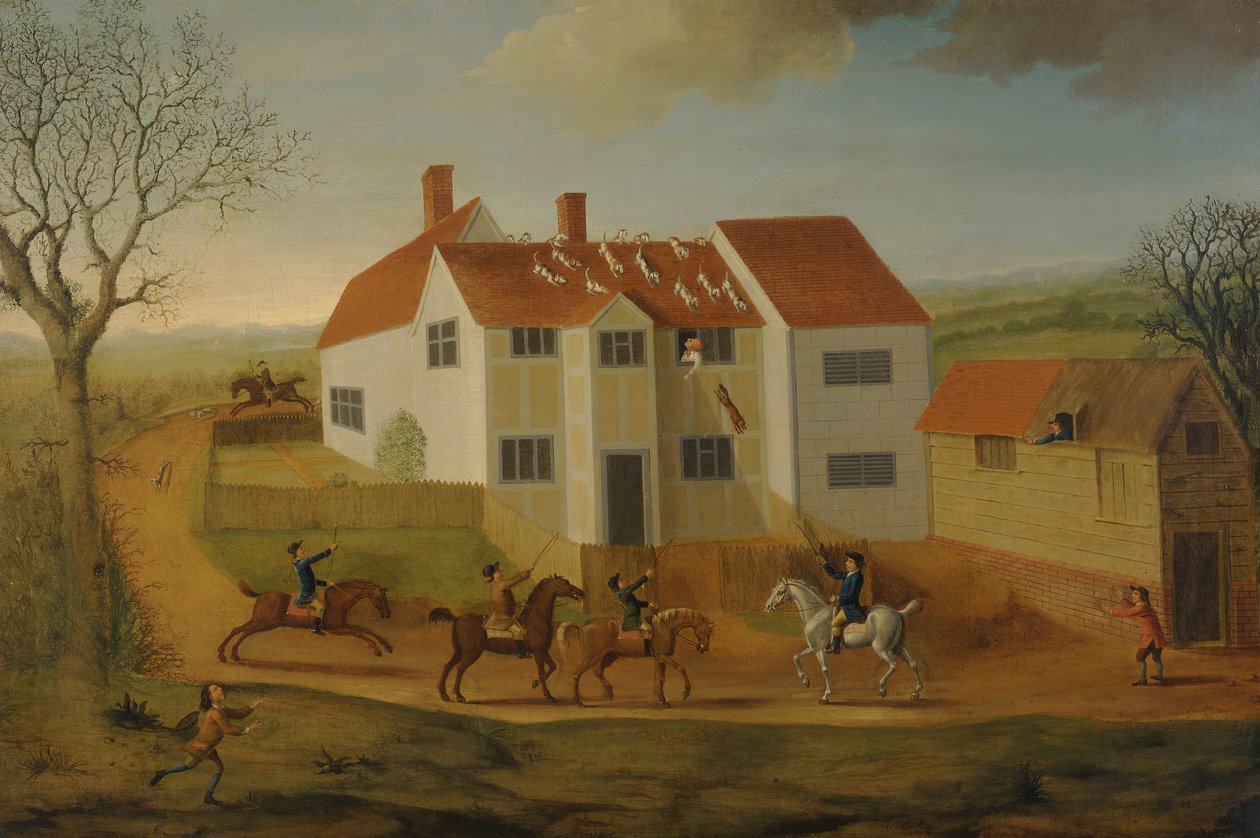 John Sidey és kopói egy farmházban Hadleigh közelében, Suffolk államban alkotó: James Dunthorne