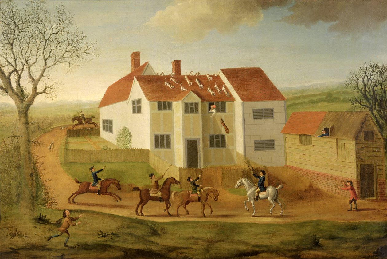 John Sidey és kopói egy farmházban Hadleigh közelében, Suffolk államban alkotó: James Dunthorne