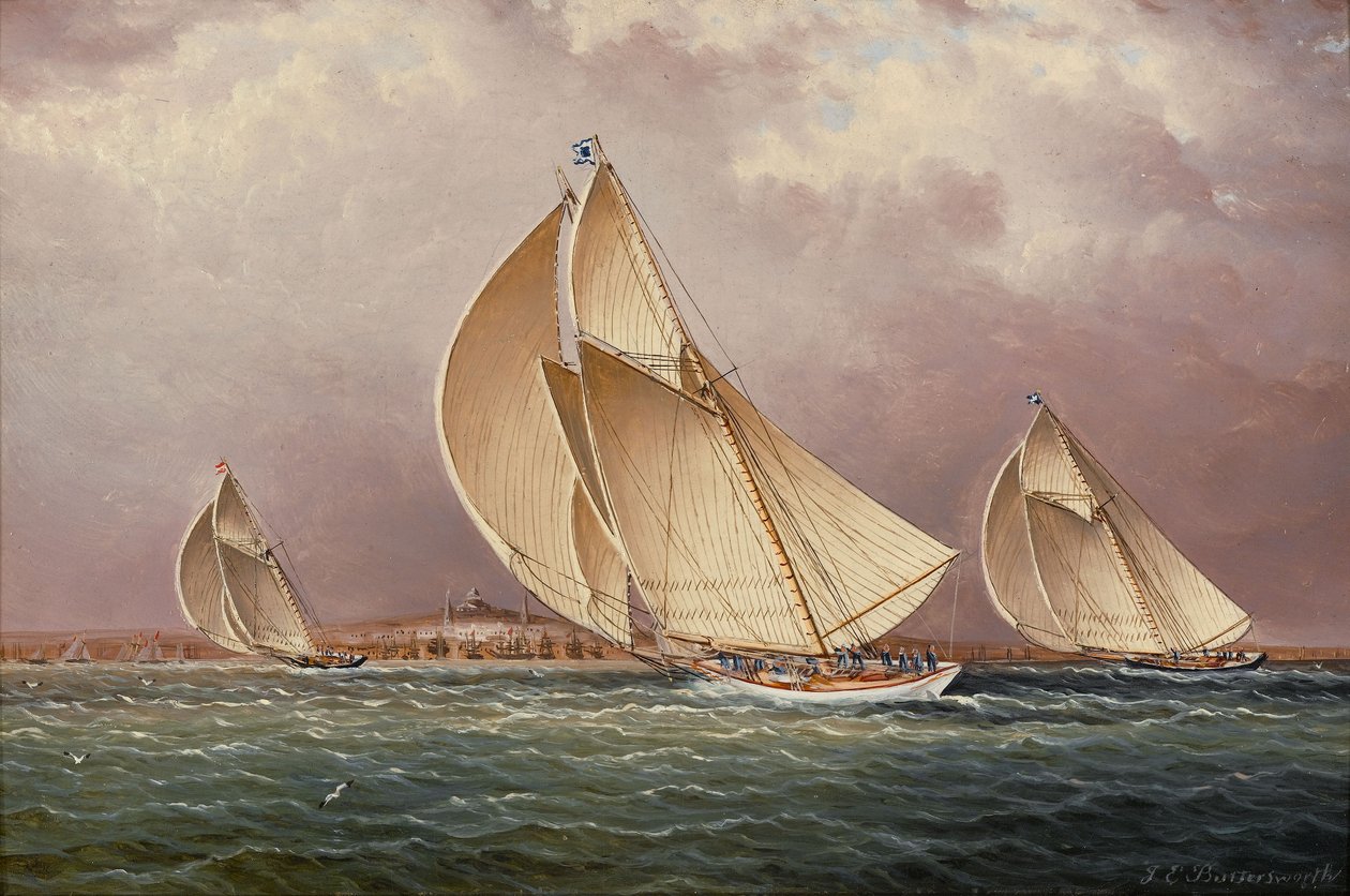 Jachtozás a bostoni kikötőben alkotó: James E. Buttersworth