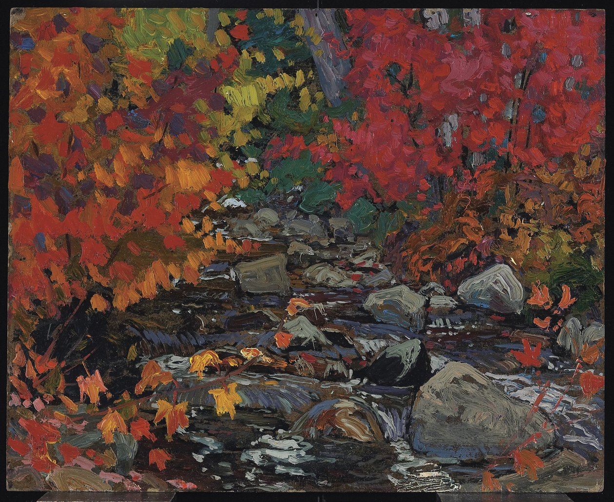 Autumn Leaves, Batchewana, Algoma, 1919 körül (olaj kompozit cellulózlemezen) alkotó: James Edward Hervey Macdonald
