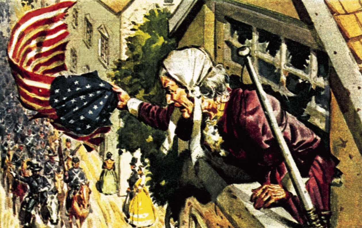 Barbara Frietchie hívja Sonewell Jackson tábornokot az amerikai polgárháború idején alkotó: James Edwin McConnell