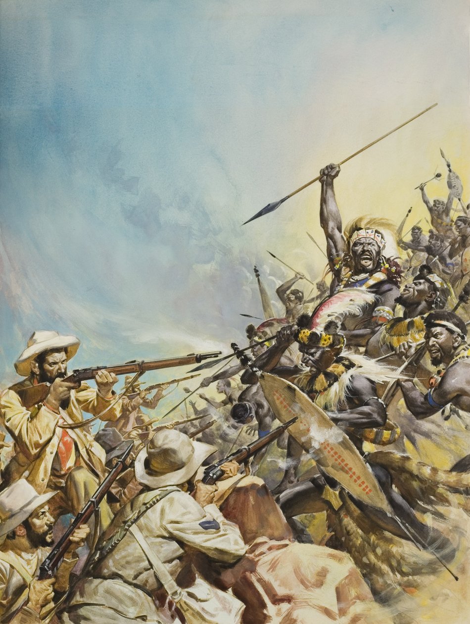 Boers Fighting Natives (gouache, papír) alkotó: James Edwin McConnell