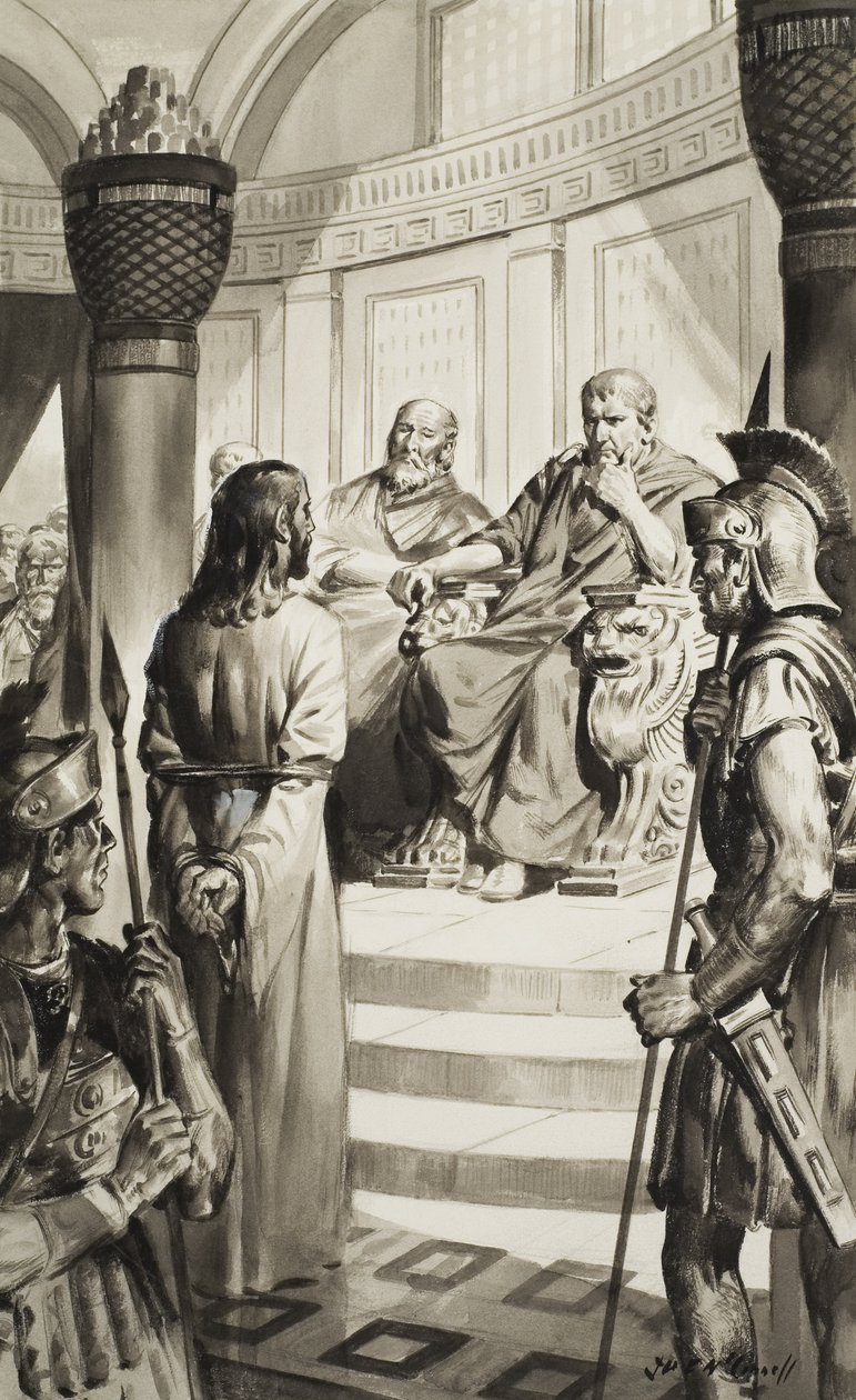 Krisztus Poncius Pilátus előtt (gouache, papír) alkotó: James Edwin McConnell