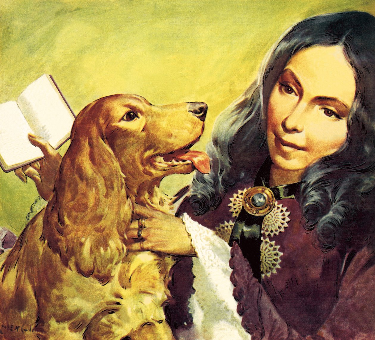 Elizabeth Barrett Browning és Flush nevű cocker spánielje alkotó: James Edwin McConnell