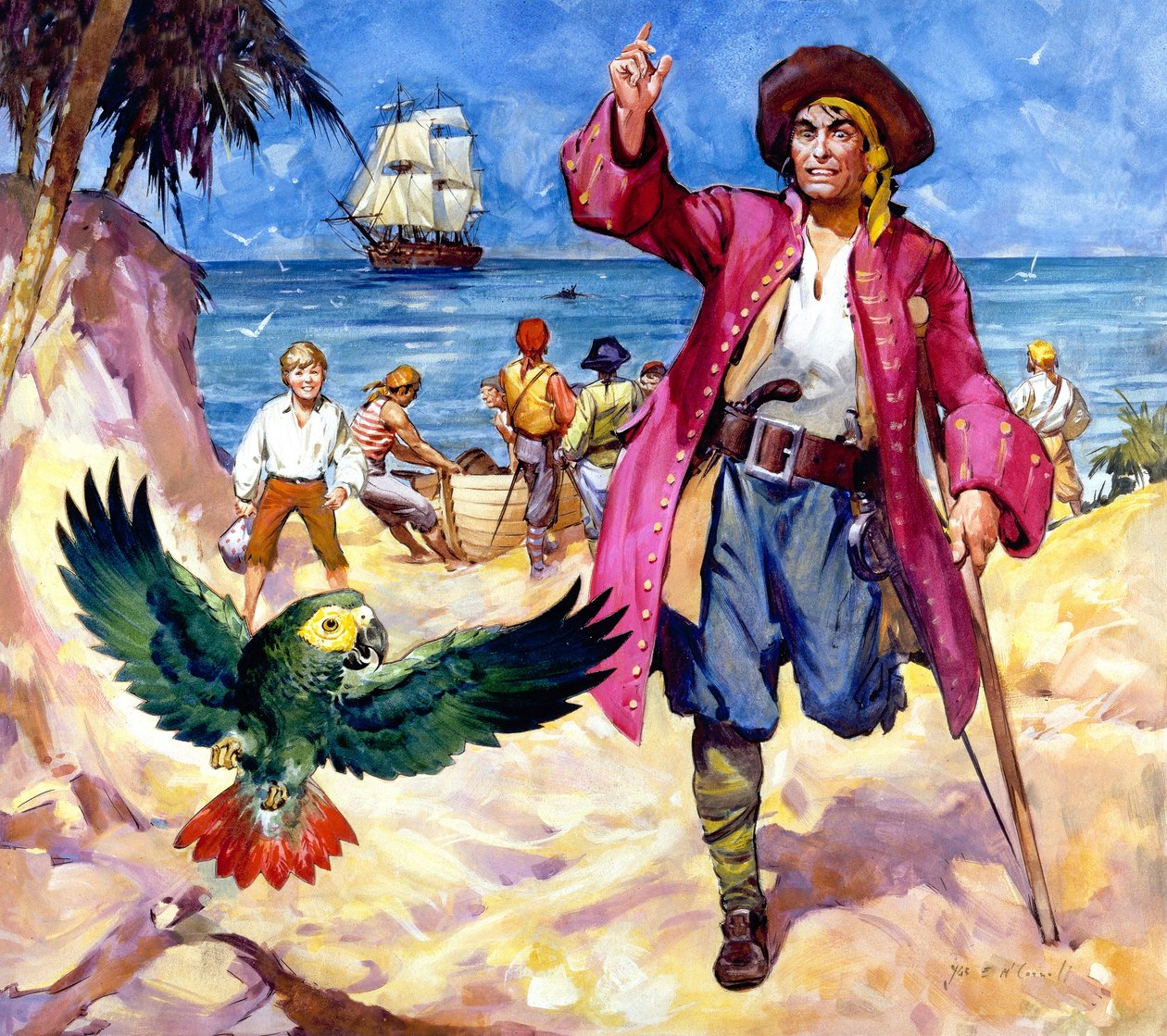 Long John Silver és papagája (gouache, papír) alkotó: James Edwin McConnell