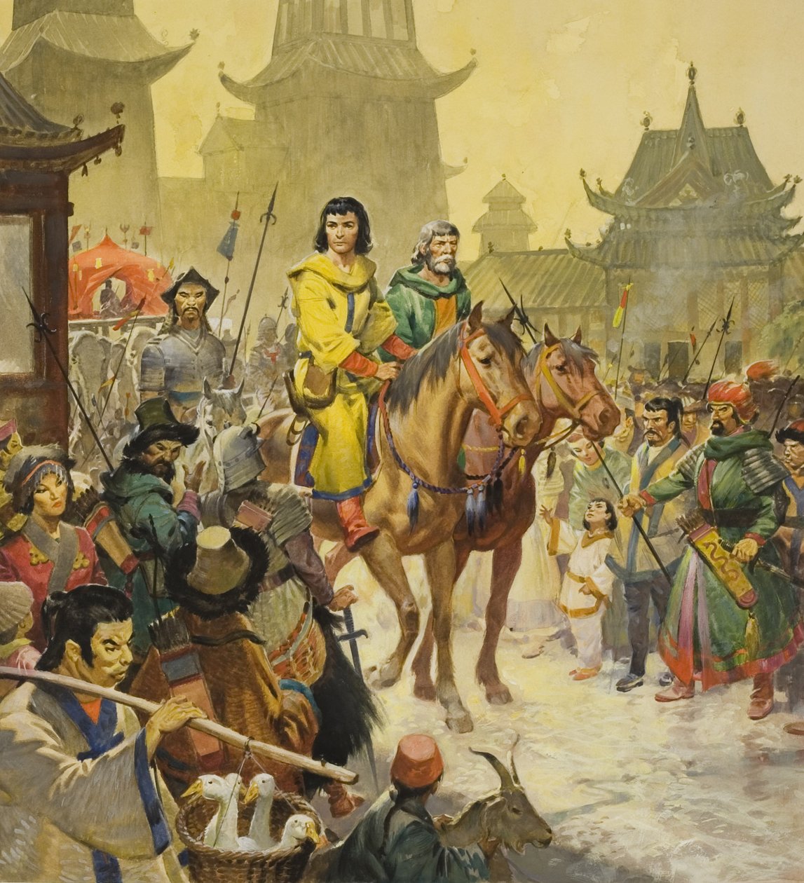 Marco Polo Pekingben, 20. század (gouache, papír) alkotó: James Edwin McConnell