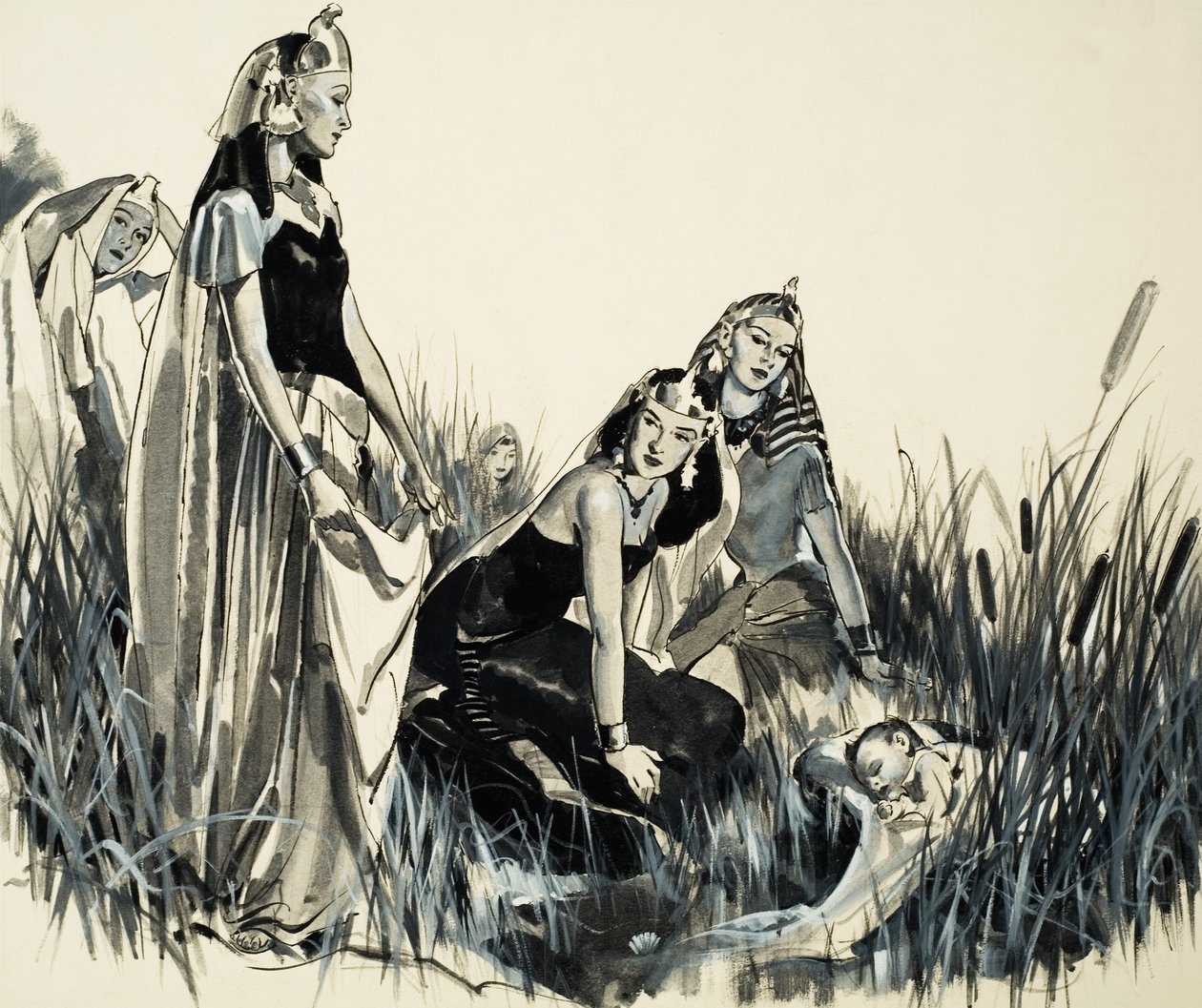 Mózes a bikabokrok között (gouache, papír) alkotó: James Edwin McConnell