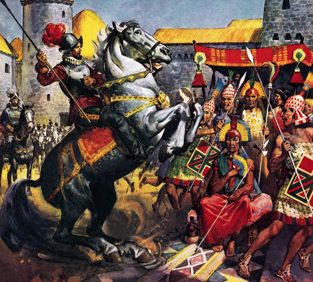 A spanyol és az inka törzsfőnök (gouache, papír) alkotó: James Edwin McConnell