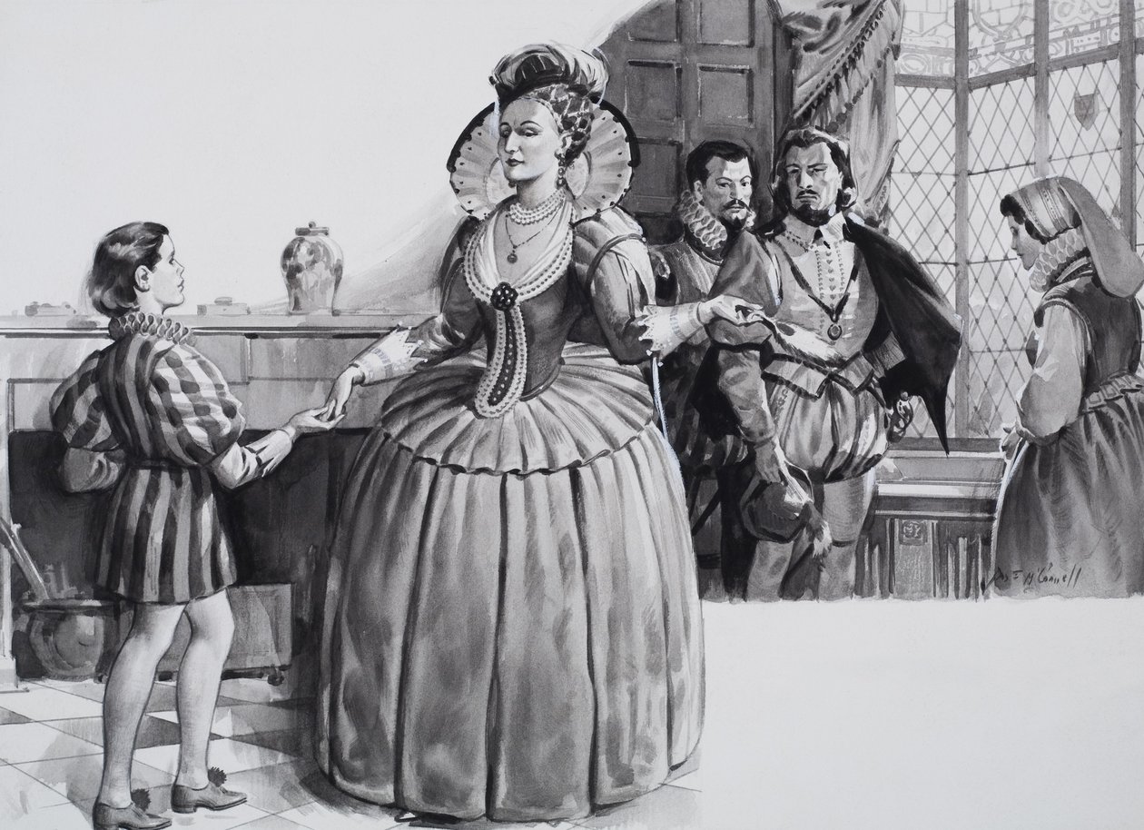 A fiatal Francis Bacon és I. Erzsébet királynő (gouache, papír) alkotó: James Edwin McConnell