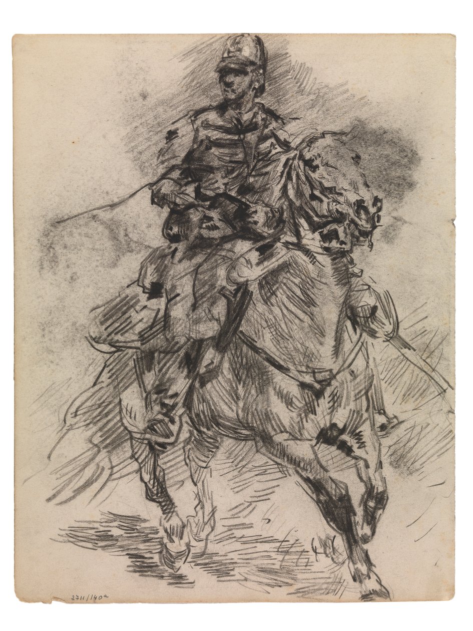 A könnyű tüzérség lovagja (konte és akril papíron) alkotó: James Ensor