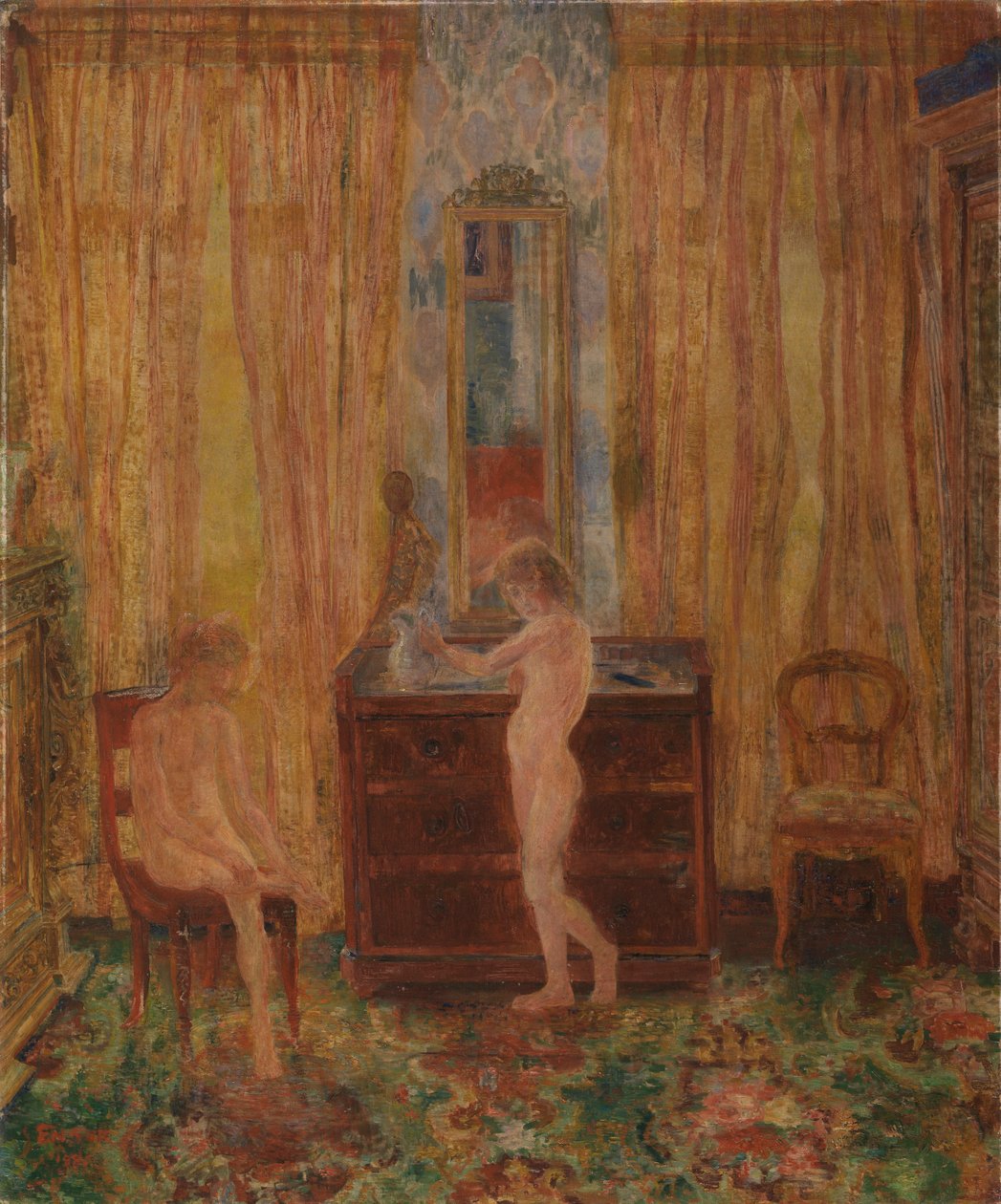 Gyerekek a reggeli vécéjüknél (Gyermekek öltözködése) 1886 (olaj, vászon) alkotó: James Ensor