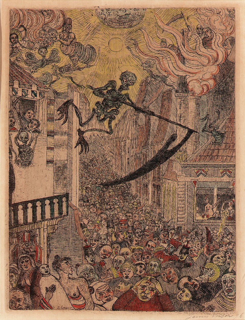 A halál üldözi az emberek nyáját alkotó: James Ensor