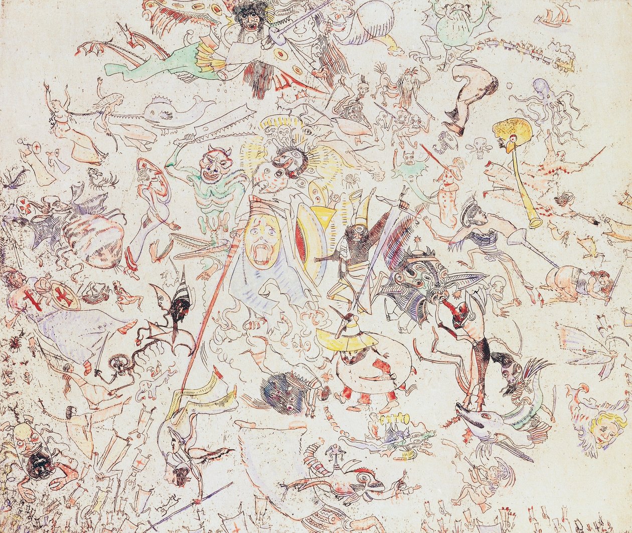 Angyalokat és arkangyalokat verő ördögök alkotó: James Ensor