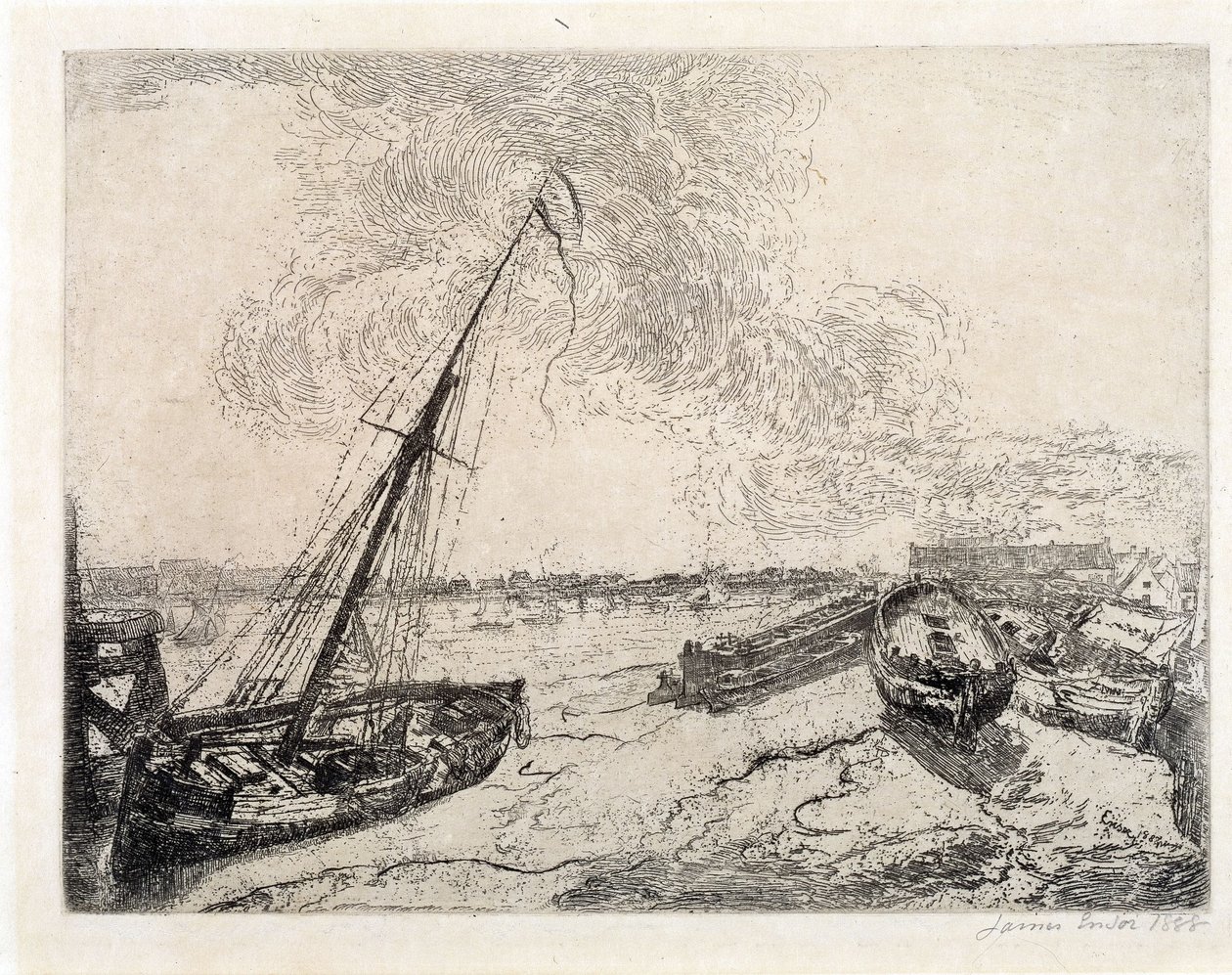 Zátonyra futott csónakok alkotó: James Ensor