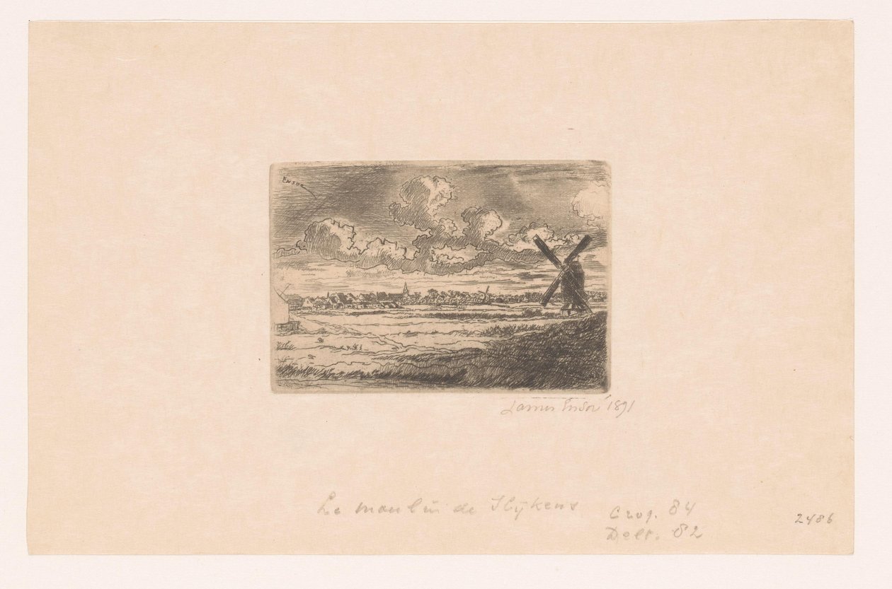 Kilátás Slijkensre, egy malom az előtérben Moulin és Slijkens alkotó: James Ensor