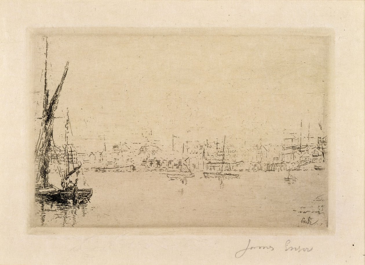 Oostende kikötőjének látképe alkotó: James Ensor