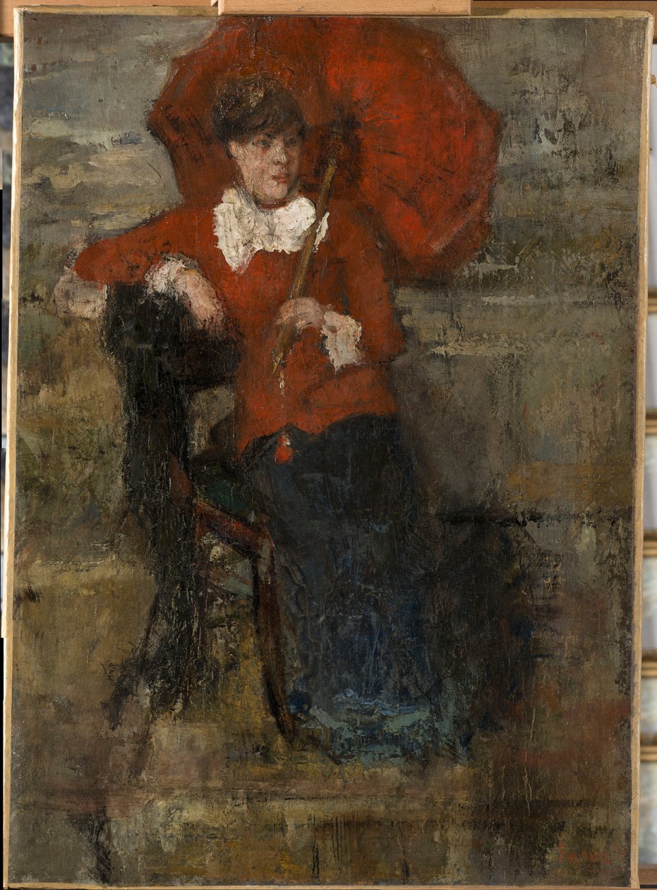 Hölgy vörös napernyővel alkotó: James Ensor