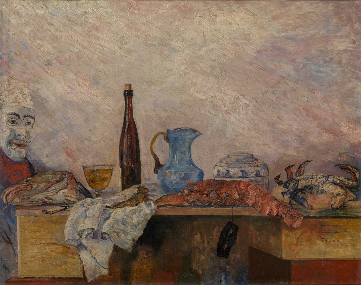 Maszk és rákfélék alkotó: James Ensor