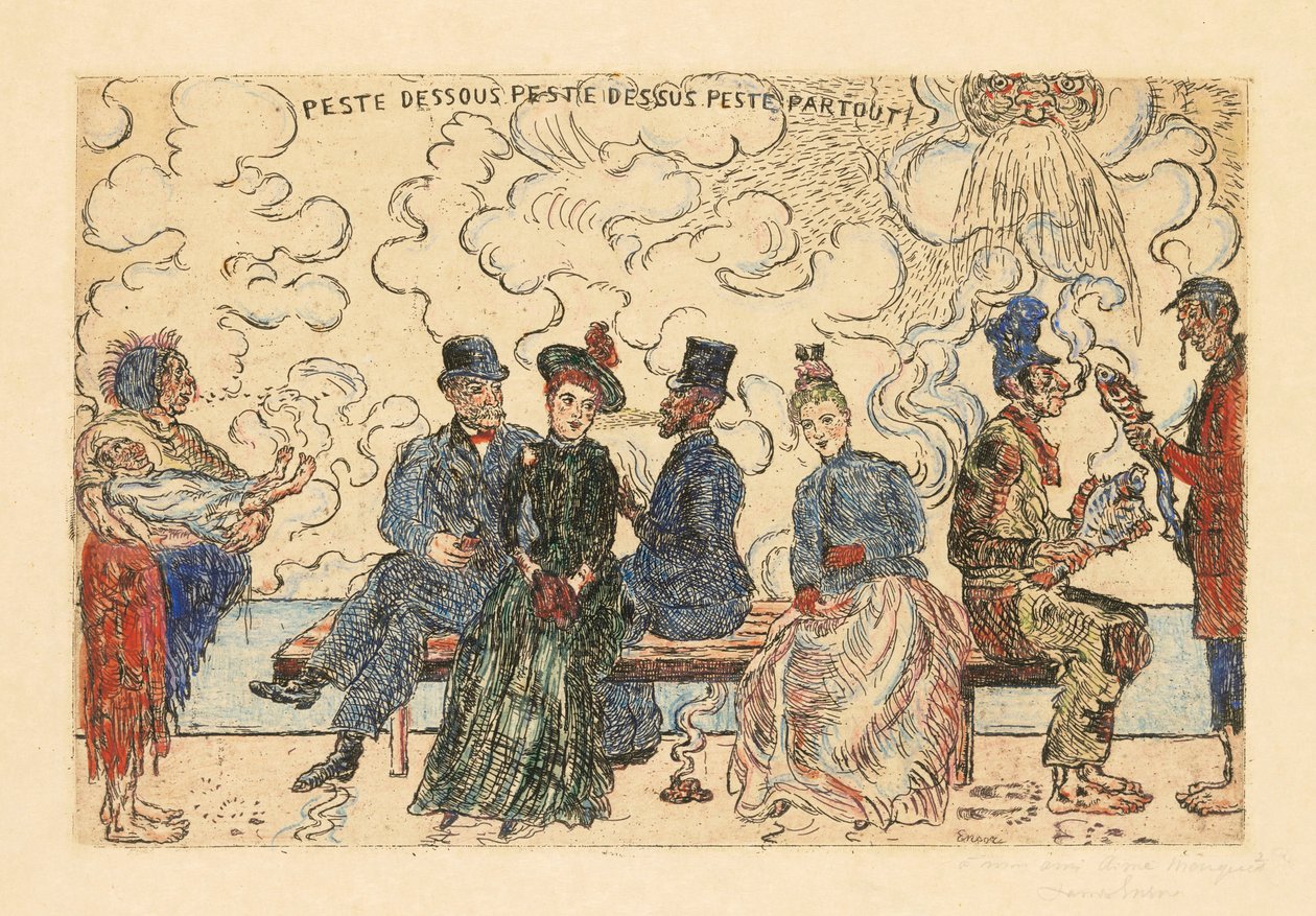 Pestis lent, pestis fent, pestis mindenhol (szennyezés alatta, szennyezés fent, szennyezés mindenhol) alkotó: James Ensor