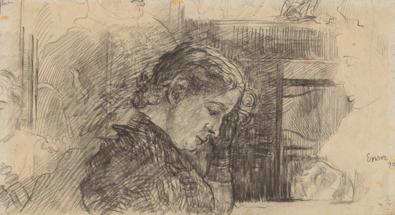 Egy nő profilja (Mariette Rousseau) és egyéb alakok alkotó: James Ensor