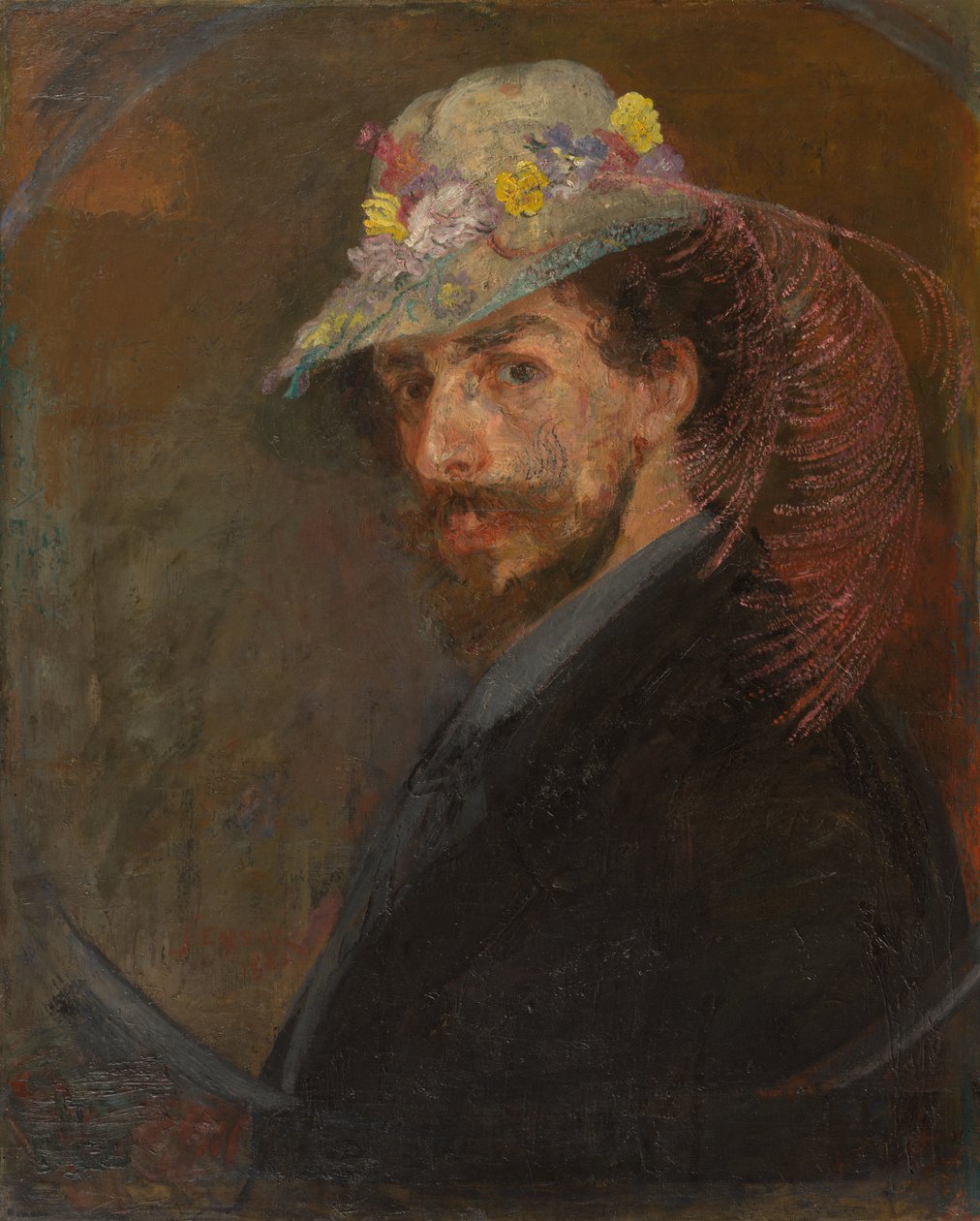 Önarckép egy kalapban virágokkal alkotó: James Ensor
