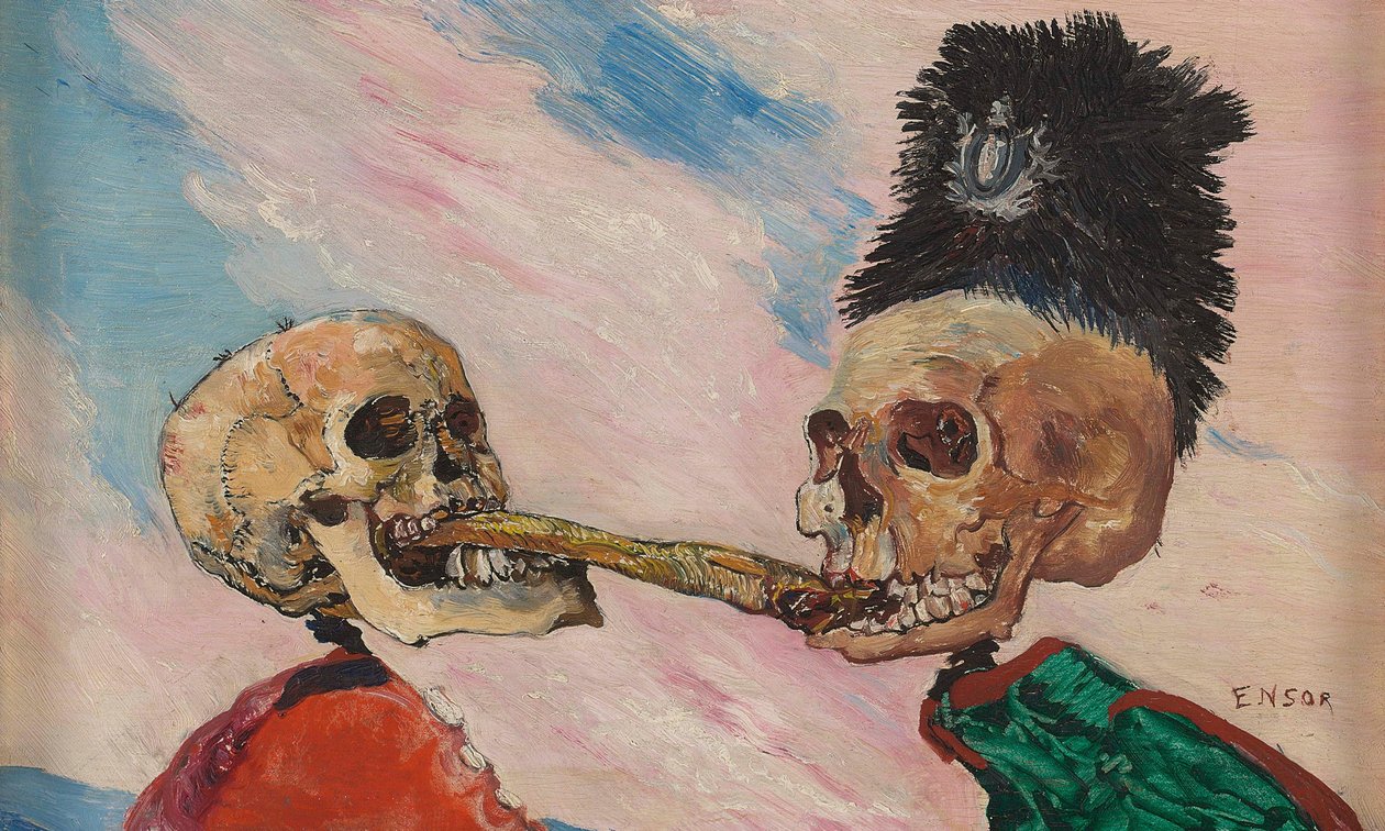 Csontvázak harca egy pácolt hering miatt, 1891. alkotó: James Ensor