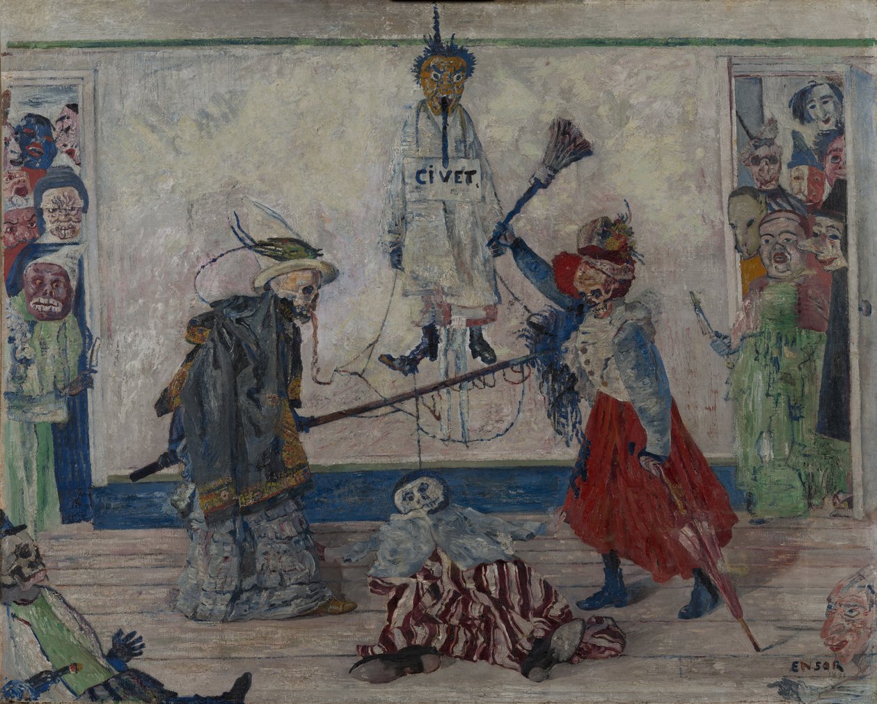 Csontvázak harcolnak egy felakasztott ember teste felett alkotó: James Ensor