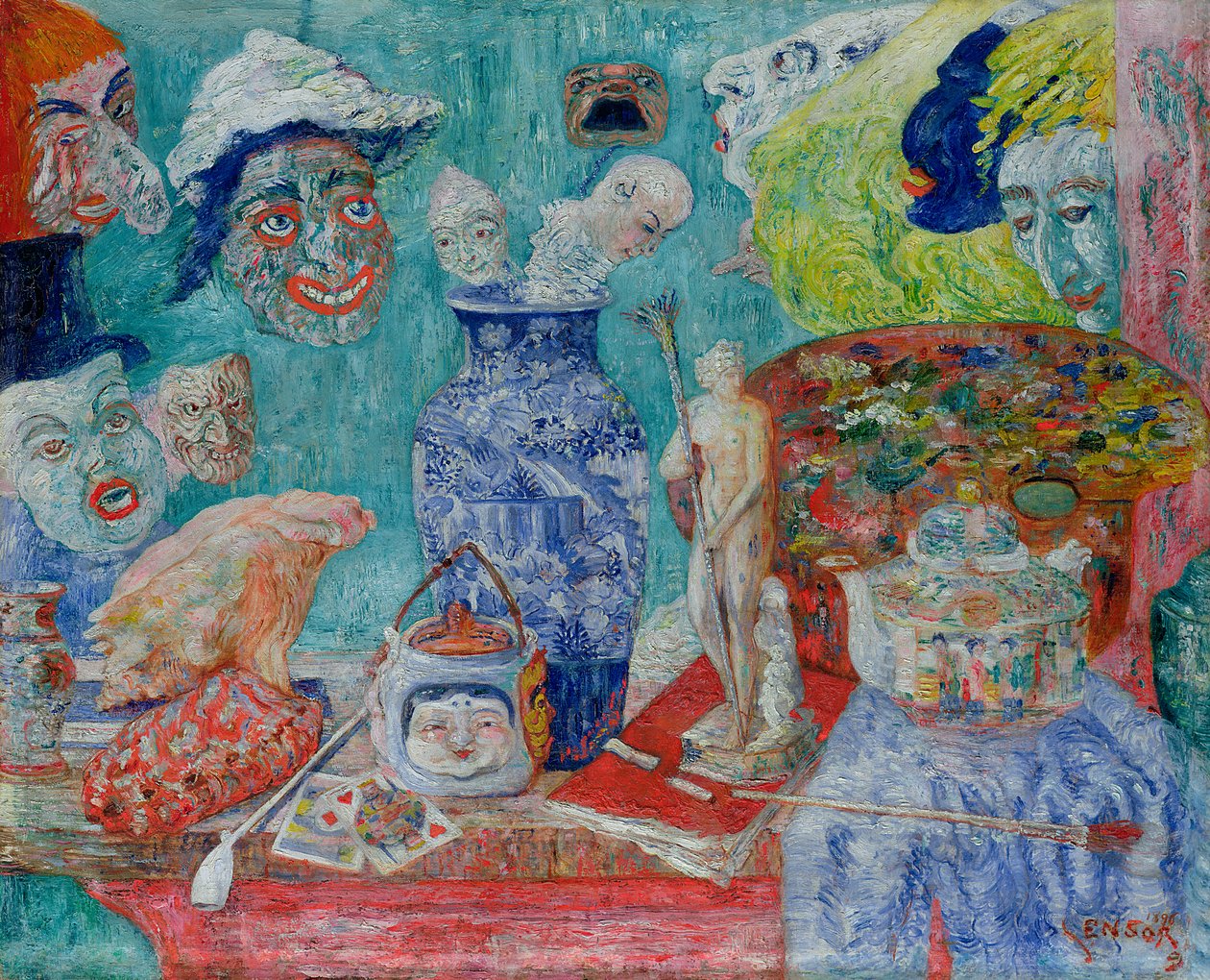 Csendélet maszkokkal (Bric-a-Brac) 1896 (olaj, vászon) alkotó: James Ensor