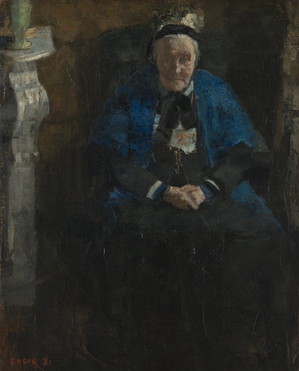 Nő kék kendővel alkotó: James Ensor