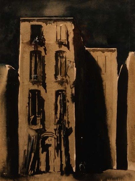 A nyomornegyed, 1911 körül (akvarell) alkotó: James Ferrier Pryde