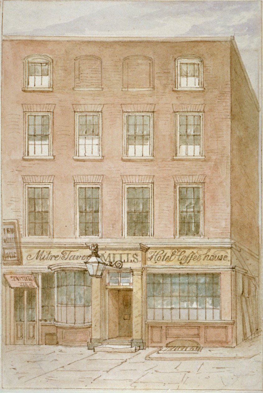 A Mitre Tavern, kávéház és szálloda a Mitre Courton, Fleet Street, London City, 1850 alkotó: James Findlay
