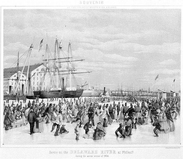 Jelenet a Delaware folyón Philadelphiában, 1856 súlyos telén, 1860 körül (litho) (f/w fotó) alkotó: James Fuller Queen