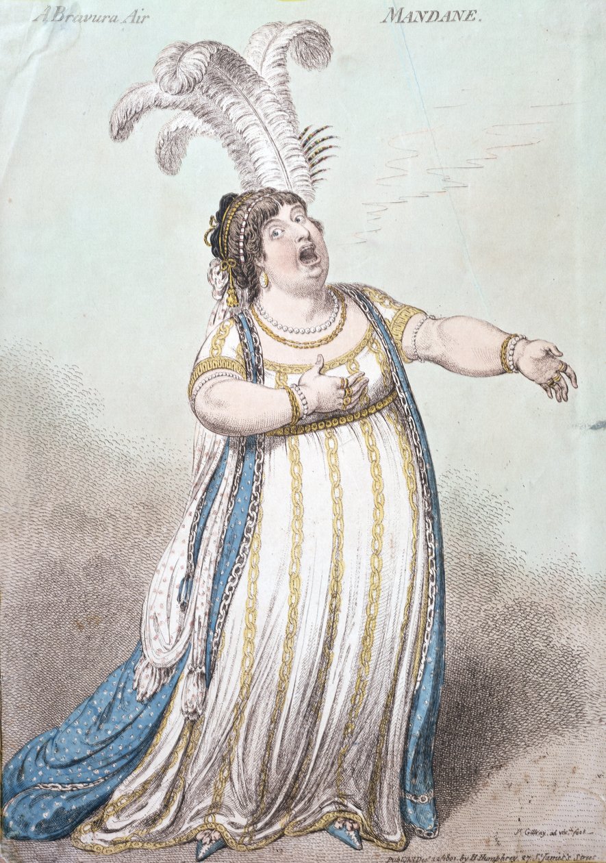 A Bravura Air, Mandane, Hannah Humphrey adta ki 1801-ben (kézzel színezett rézkarc) alkotó: James Gillray
