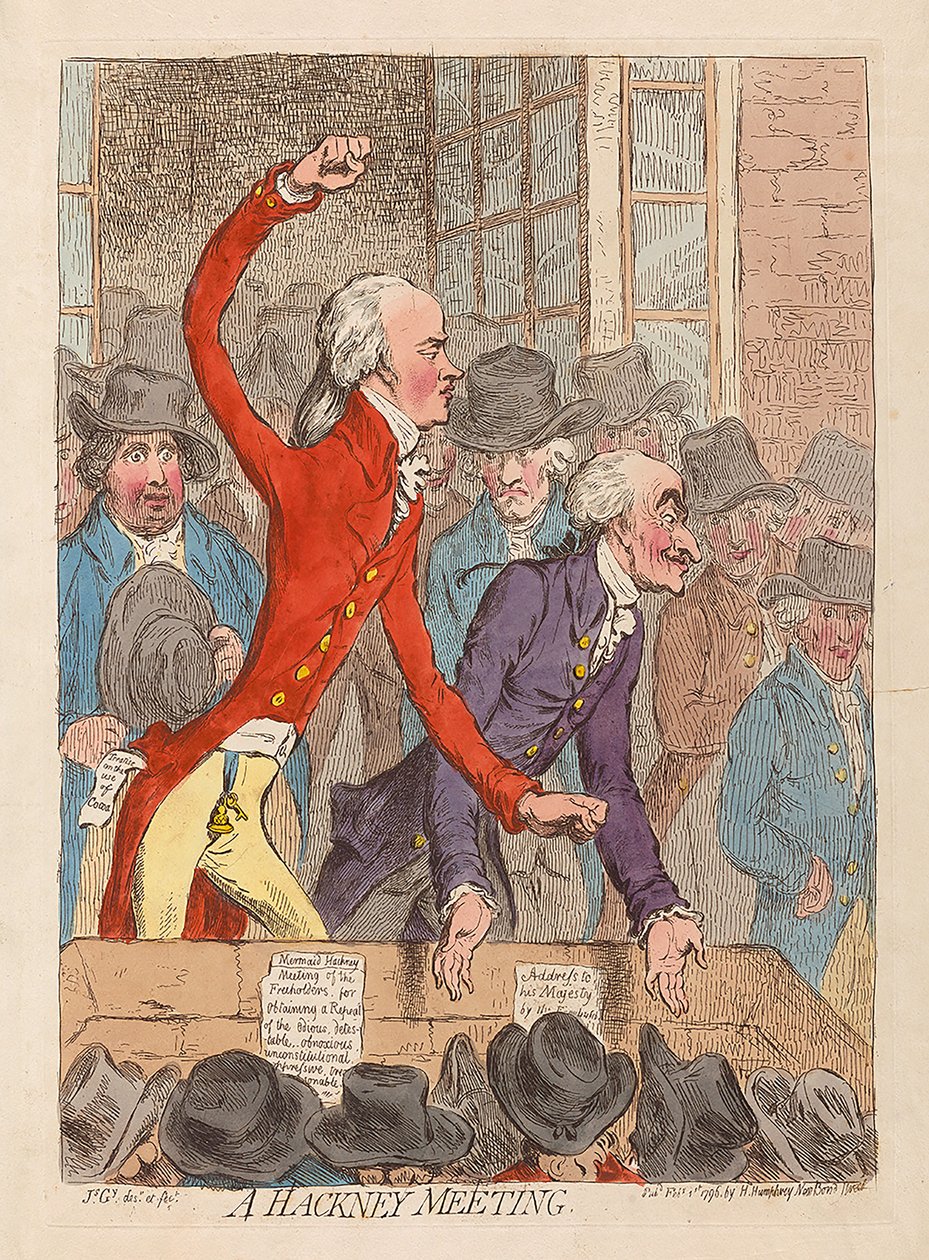 Hackney Találkozó, kocsma. 1796 (kézzel színezett metszet) alkotó: James Gillray