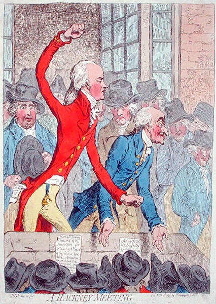 A Hackney Meeting, Hannah Humphrey adta ki 1796-ban (kézzel színezett rézkarc) alkotó: James Gillray