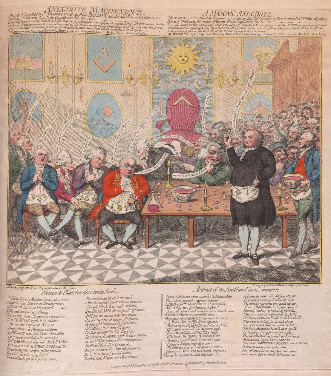 Egy szabadkőműves anekdota, kocsma. 1786 (kézzel színezett metszet) alkotó: James Gillray