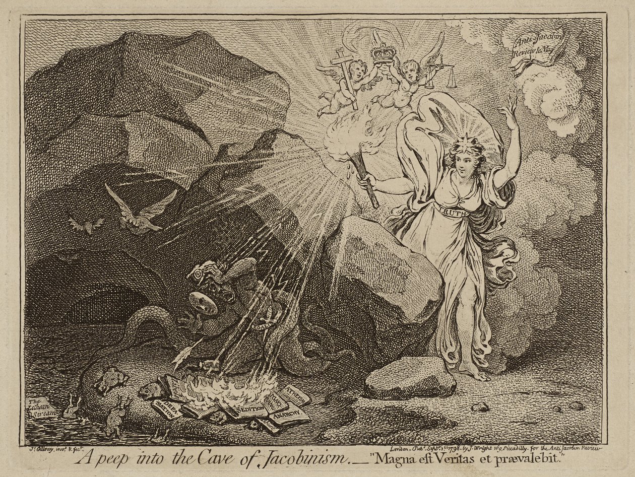 Bepillantás a jakobinizmus barlangjába, avagy A nagy igazság győzni fog, 1798 (rézkarc papírra) alkotó: James Gillray