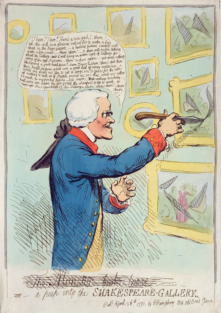 Bepillantás a Shakespeare Galériába, Hannah Humphrey adta ki 1791-ben (kézzel színezett rézkarc) alkotó: James Gillray