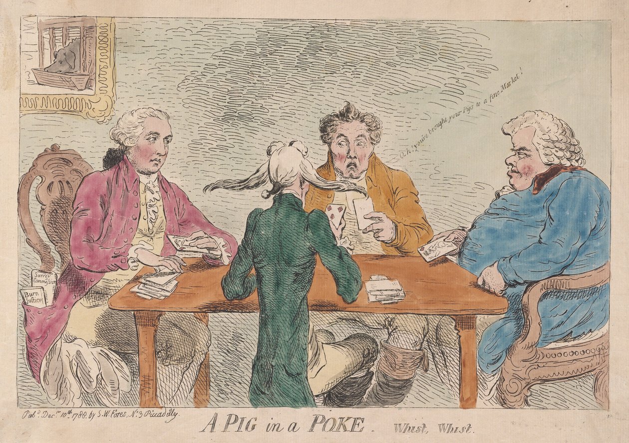 Disznó a bökkenőben, whist, whist, kocsma. 1788 (kézzel színezett metszet) alkotó: James Gillray