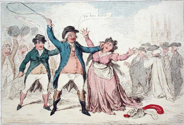 Bizonyíték egy kedves személyiség kifinomult érzelmeiről, aki nemrégiben egy bizonyos ősi város jelöltje volt (kézzel színezett metszet). alkotó: James Gillray