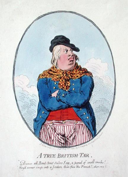 Egy igazi brit kátrány, Hannah Humphrey adta ki 1795-ben (kézzel színezett rézkarc) alkotó: James Gillray