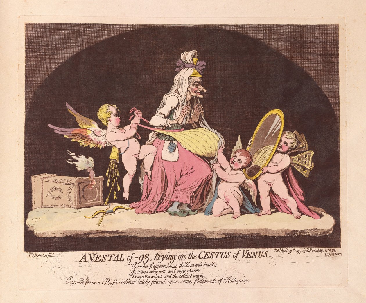 Egy -93-as Vestal, a Cestus of Venus, kocsma. 1793 (kézzel színezett metszet) alkotó: James Gillray