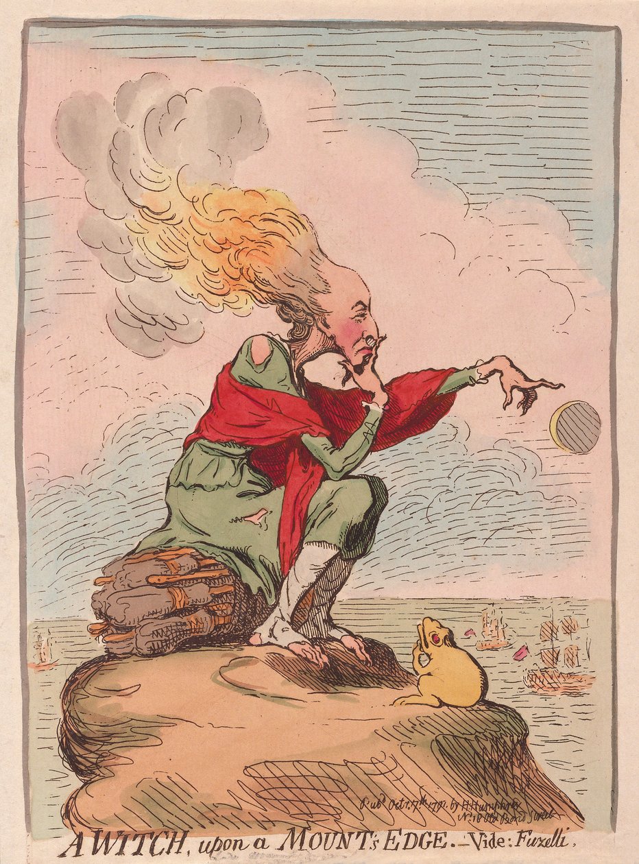 Boszorkány a hegyek szélén; lásd; Fuzelli, kocsma. 1791 (kézzel színezett metszet) alkotó: James Gillray