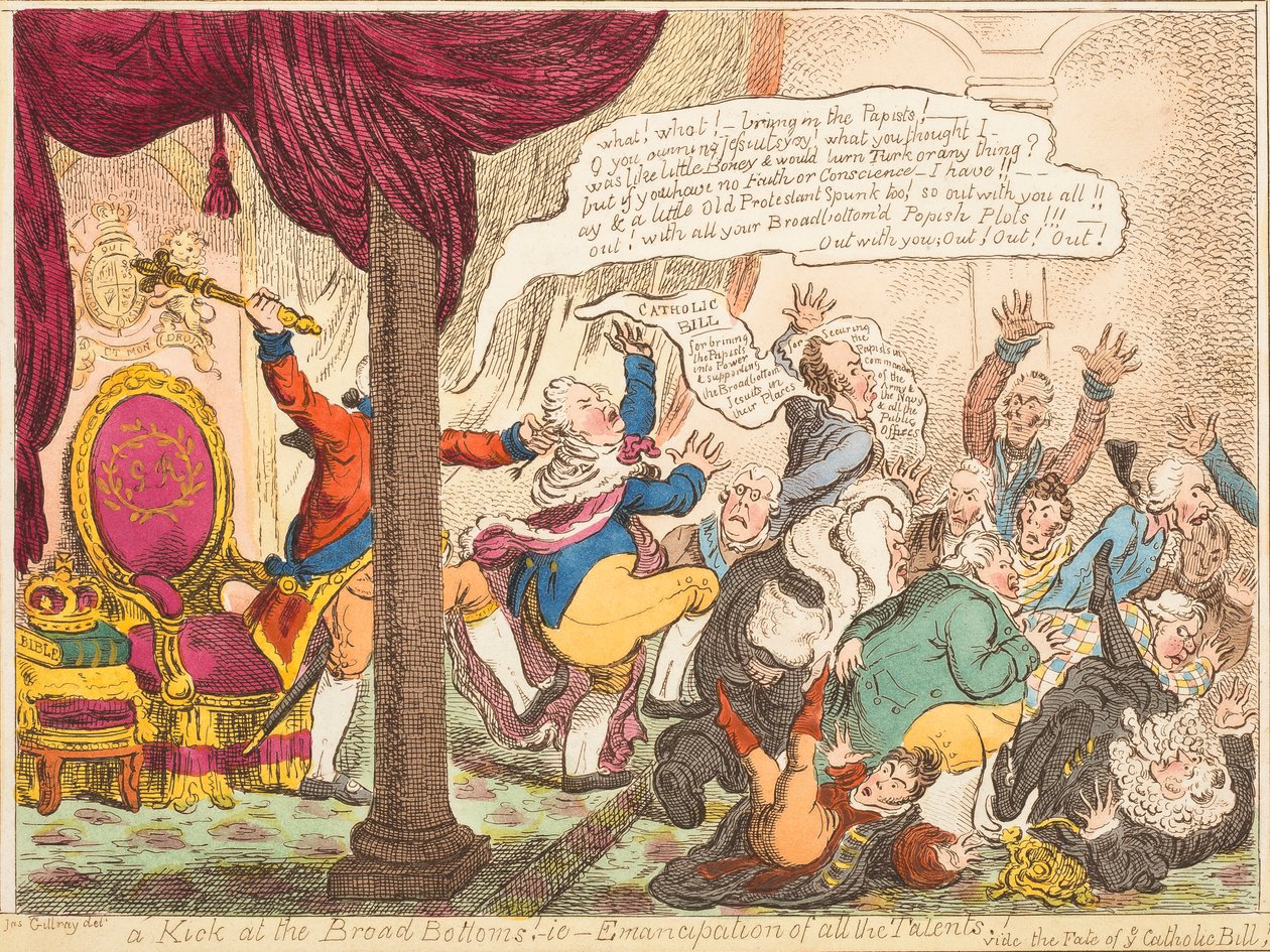 Egy rúgás a széles fenékbe!-azaz-Minden tehetség emancipációja! alkotó: James Gillray