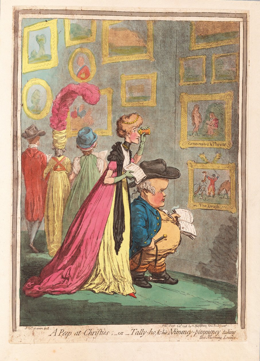 Egy pillantás Christiesre; - vagy - tally-ho, és Nimeny-pimmeney-je elfoglalja a reggeli társalgót, kocsmát. 1796 (kézzel színezett metszet) alkotó: James Gillray